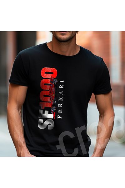 Crea Eymer Wear Tricou roșu Ferrari imprimat Crea Eymer Wear Crew Deck 100% bumbac negru