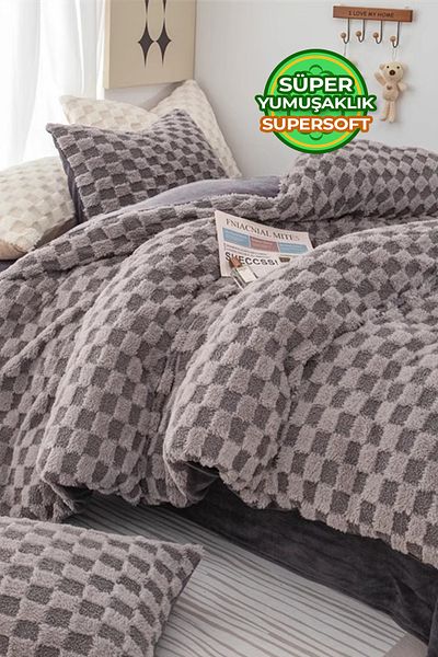 Evlen Home Collection Personality Fur Quilt Sleeping Set - Soft Padded, 3 Piece Polo Gray