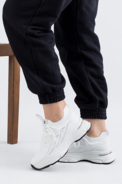 Guja Ithal Özel Seri Taş Detaylı Triko Kadın Spor Ayakkabı 24y309 Beyaz