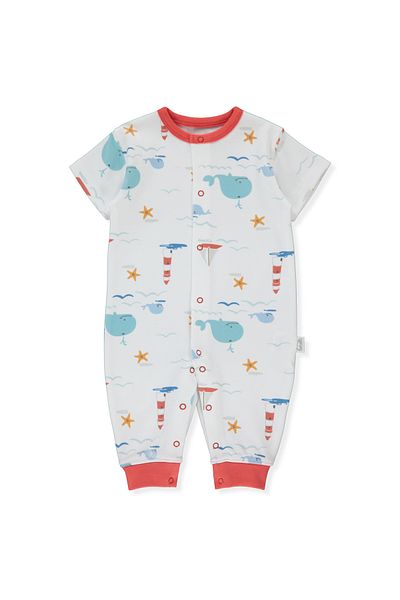 Bebetto INTERLOK SHORT SLEEVE BOOTIES FREE JUMPSUIT STRIPED (TINY WHALE) T 3515