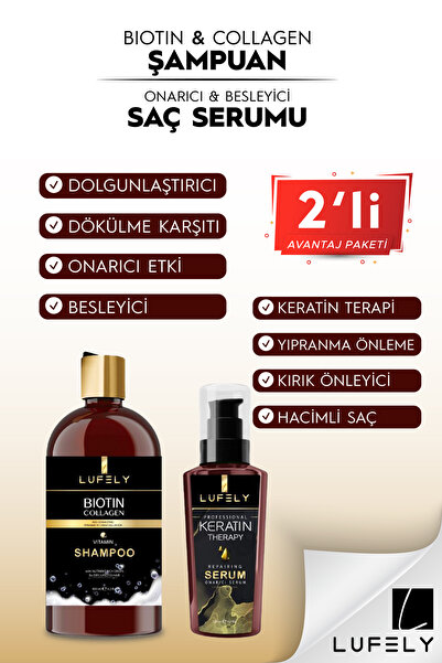 LUFELY Dökülme Karşıtı Onarıcı Saç Bakım Seti Biotin & Collagen Şampuan 400 m...
