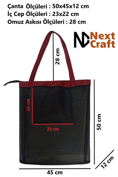 Next Craft حقيبة الشاطئ بحزام كتف شبكي وجيب داخلي حقيبة الشاطئ كبيرة الحجم