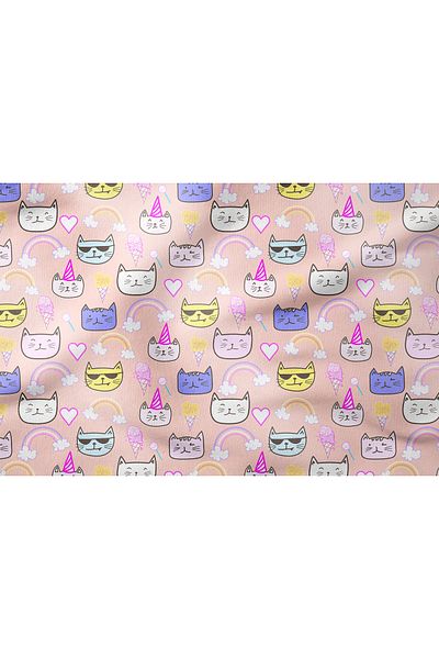 Tataroğlu Dijital Kumaş Συλλογή Pop Art - Διακοσμητικό ύφασμα με μοτίβο γάτας με ψηφιακή εκτύπωση
