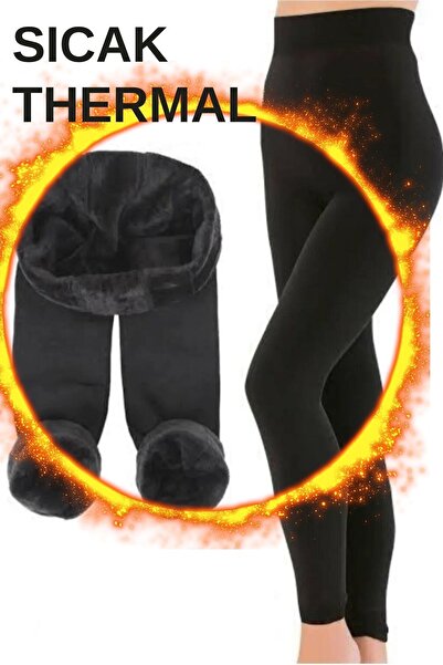 Genel Markalar Kadın Siyah Termal Tayt – Havlu İçi Polarlı, Kışlık, Sıcak Tut...