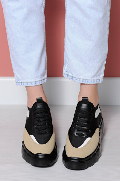 Sibel Durmaz Fred Black Nude White Sneakers
