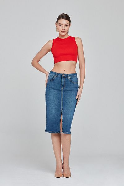 Pantamo Jeans Fusta albastră din denim midi - ton mediu, învechită