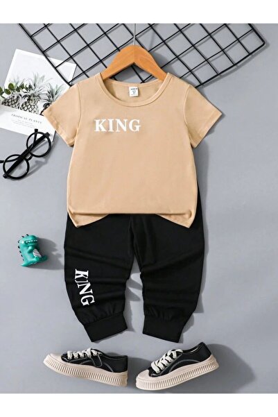 MORNİNG KİDS Set de tricou-pantaloni de trening cu imprimeu King din țesătură de vară pentru băieți