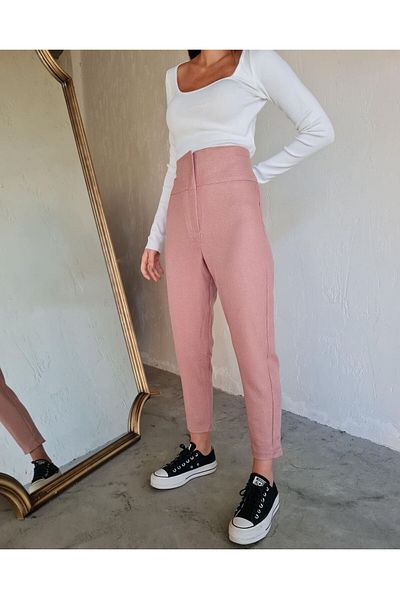 Perryes WOMEN'S Dried Rose Wide Waist Carrot Mold Trousers