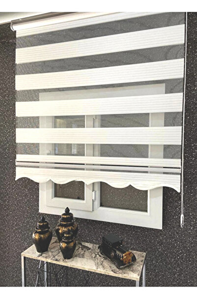 arslanlı perde BEYAZ GENİŞ PLİSE  ZEBRA PERDE ETEK DİLİMİ İLE