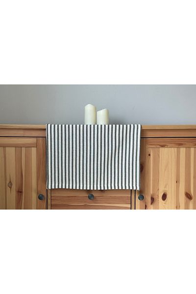 fimugift Black Striped Linen Runner 50x150
