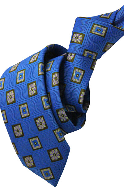 Elegante Cravatte Cravată cu model pătrat de culoare albastră