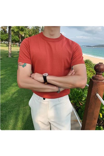 Tarz Cool Πλεκτό T-Shirt με λαιμόκοψη