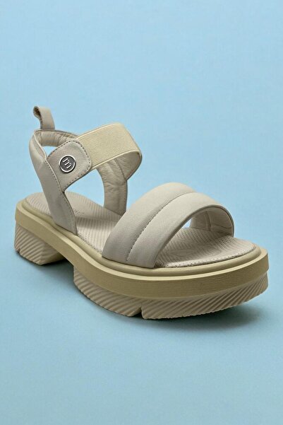 Mammamia D24YS-1020 صندل نسائي يومي مصنوع من الجلد الطبيعي بلون عظمي