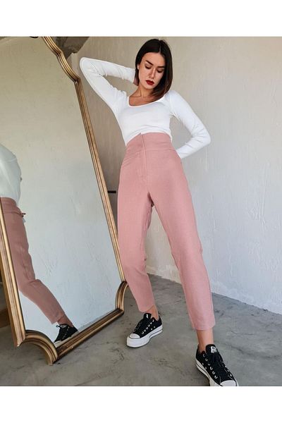 Perryes WOMEN'S Dried Rose Wide Waist Carrot Mold Trousers