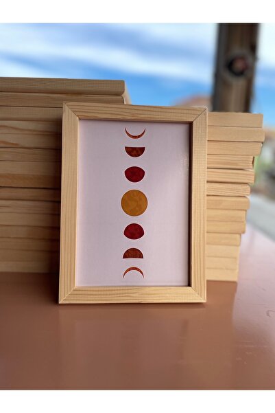 caddehediye Çerçeveli Doğal Ahşap Soyut Tasarım GEZEGENLER SIRASI SOYUT  Duvar Dekor Mutfak Ofis Mekan