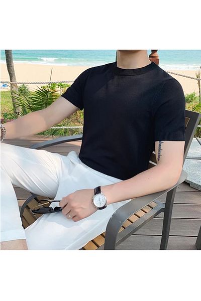 Tarz Cool Πλεκτό T-Shirt με λαιμόκοψη