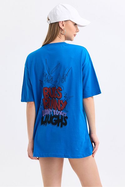 MD trend Tricou supradimensionat din bumbac imprimat Buggsbunny față și spate pentru femei