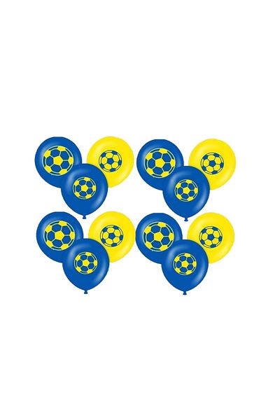 BEST PARTİ DOĞUM GÜNÜ PARTİ SÜSLERİ Yellow Navy Blue Fan Printed Latex Balloon 10 Pieces