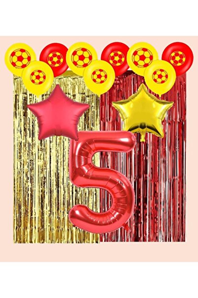 RÖNESANS PARTİ مجموعة حفلات أعياد الميلاد باللون الأصفر والأحمر لعمر 5 سنوات