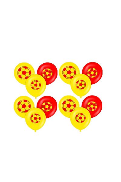 BEST PARTİ DOĞUM GÜNÜ PARTİ SÜSLERİ Yellow Red Fan Printed Latex Balloon 10 Pieces