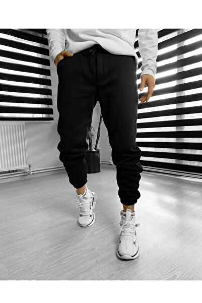 JustBS Μαύρο ανδρικό πάτο ανδρικής φόρμας με 2 κλωστές, ριμπ, χαλαρή εφαρμογή