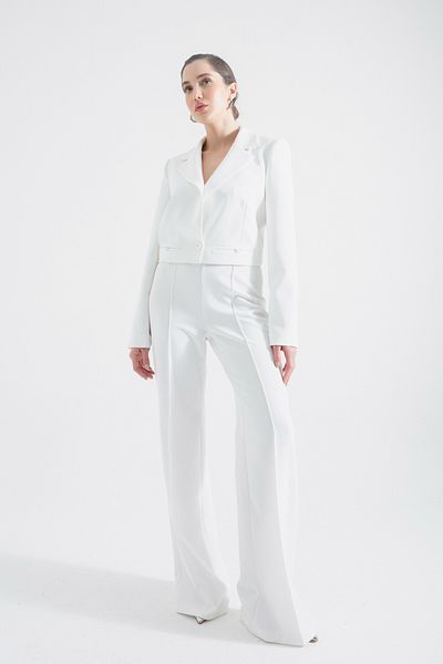 Lafaba Women's White Jacket Trousers Set