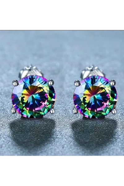 Takıparkxs Unisex Mystic Topaz Stone 4 Pairs Zircon Earrings Set