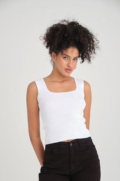 İLKCET MODA Γυναικείο πλεκτό αμάνικο Crop με τετράγωνο λαιμό