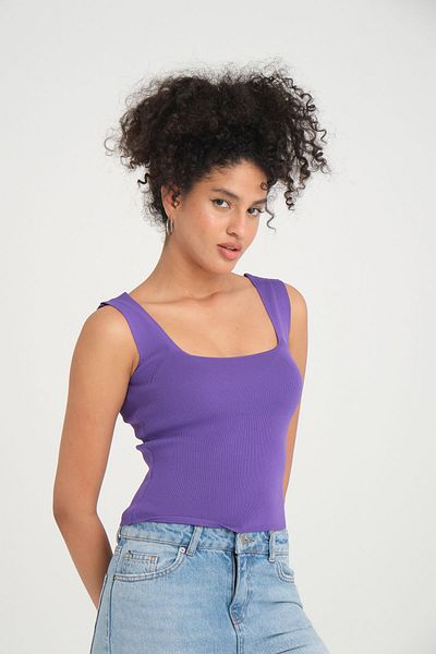 İLKCET MODA Γυναικείο πλεκτό αμάνικο Crop με τετράγωνο λαιμό
