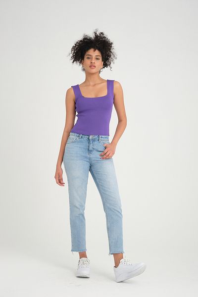 İLKCET MODA Γυναικείο πλεκτό αμάνικο Crop με τετράγωνο λαιμό