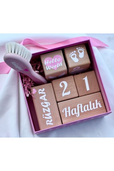 mogokids PEMBE BEBEK ANI KÜPÜ İSİMLİ  AHŞAP DEKOR  BEBEK SAÇ FIRÇASI 7 parça ...