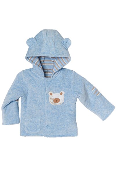 andywawa Erkek Bebek Ayıcık Desenli Mavi Kadife Mont Ac22325