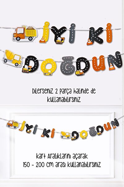 PEKSHOP İnşaat Tema Doğum Günü İyi Ki Doğdun Banner Kalın Kart Uzun Banner