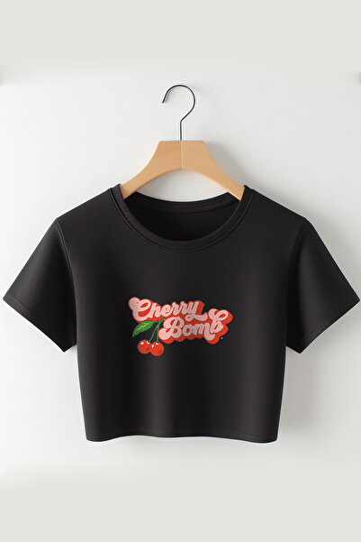 Vordevia Cireș Bomb Text Imprimat 2024 Coquette Fashion Oversize Crew Deck Crop