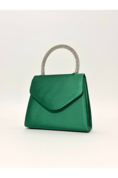 NAZART Women's Satin Green Evening Dress Clutch Portfolio Chain Strap Hand Wedding Engagement Night Shoulder Bag