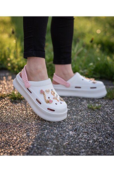 ZERDALİFE Women's White High-Sole Zenne Stone Slippers