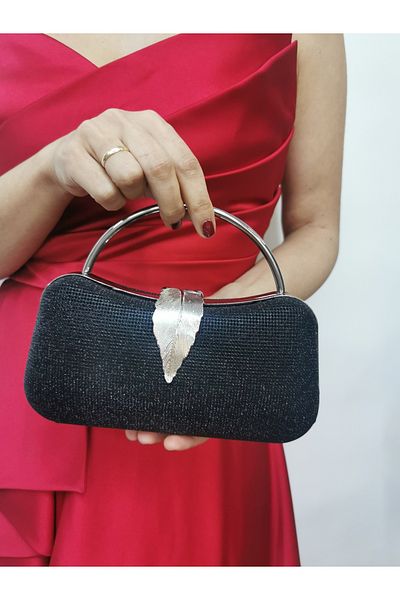 NAZART Women's Big Jewelled Black Evening Dress Clutch Portfolio Chain Strap Handheld Wedding Engagement Night Shoulder Bag