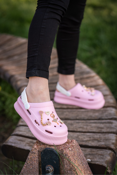 ZERDALİFE Women's Pink High-Sole Zenne Stone Slippers