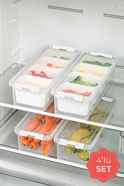 Vienev Set of 4 Long Storage Containers with Locked Lids 4X (3.5 Liter 2 Empty 2 Boxs)