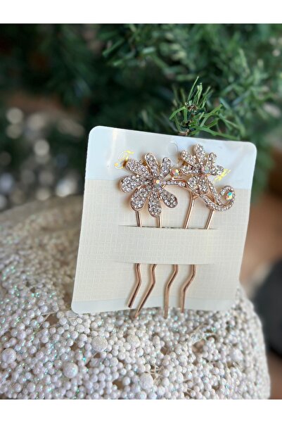 QUEEN AKSESUAR luxury crystal stoned metal large flower motif scalloped side buckle bridal henna engagement hair accessory gold