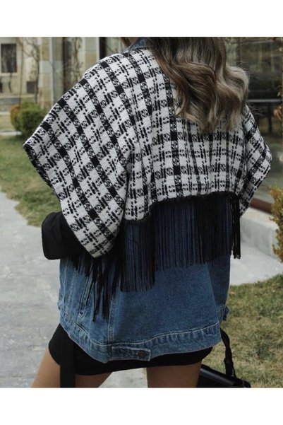 St boutique Kazayağı Desen Püskül Detaylı Kot Yelek