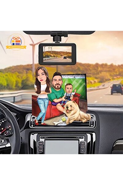 3D Hediye Dünyası Araba Dikiz ayna süsü  plesteyşın oynayan baba oğul karikat...