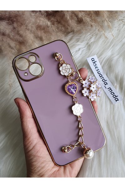 Aksesuarda Moda حافظة ليزر متوافقة مع هاتف Iphone 15 PLUS على شكل زهرة وحجر و...