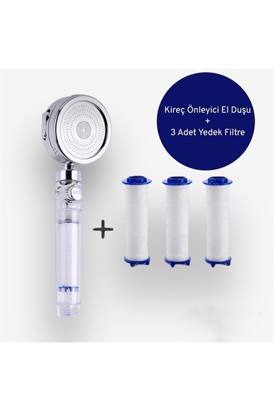 TRUVA (Kireç Önleyici)Yüksek Basınçlı,Su tasarruflu El Duşu Ve 3 Adet Yedek F...