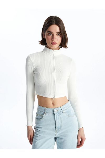 LC Waikiki Stand Collar Long Sleeve Crop Women's Cardigan