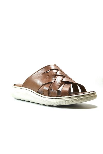Onlo Ayakkabı BK.101 Genuine Leather Tan Anatomical Women's Mother Slippers