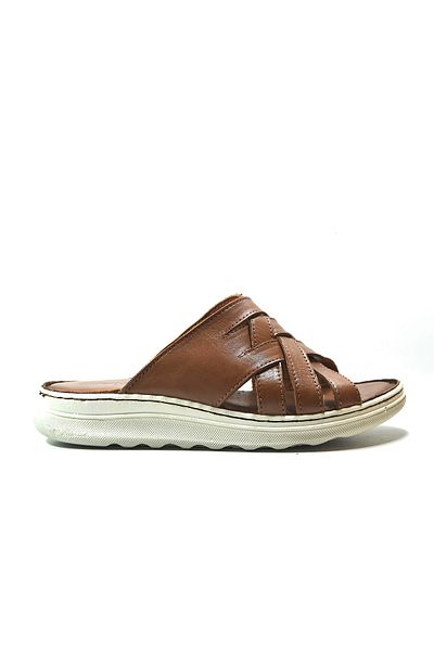 Onlo Ayakkabı BK.101 Genuine Leather Tan Anatomical Women's Mother Slippers