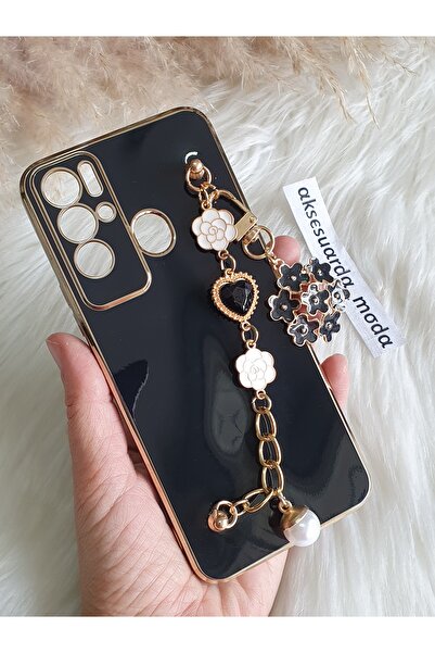 Aksesuarda Moda جراب لامع متوافق مع TECNO POVA NEO مع تفاصيل ذهبية وزهرية