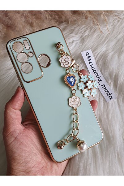 Aksesuarda Moda جراب لامع متوافق مع TECNO POVA NEO مع تفاصيل ذهبية وزهرية