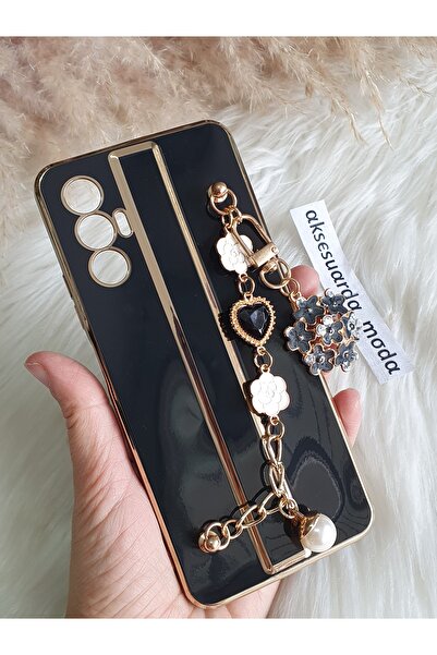 Aksesuarda Moda TECNO POVA 3 Uyumlu ÇİÇEKLİ TAŞLI Gold Detaylı Lazer Kesim Pa...